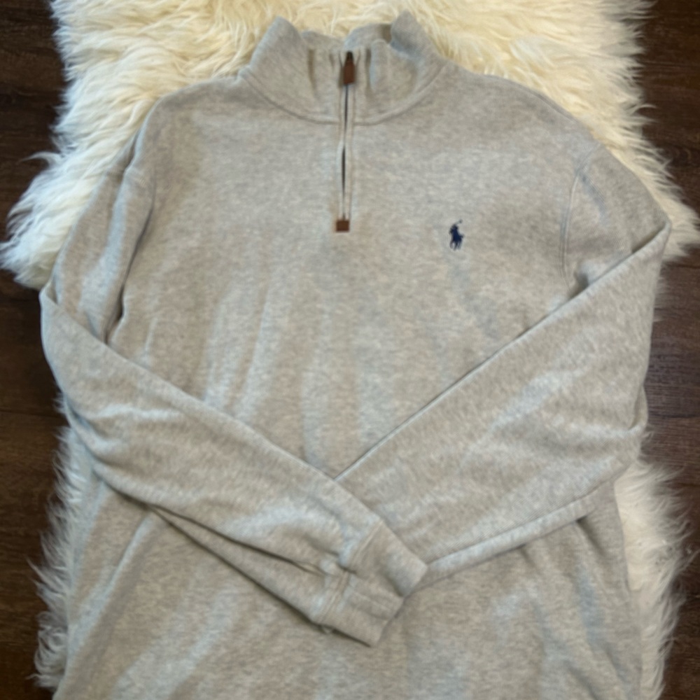 Polo by Ralph Lauren Gray Zip Up Sweater with Embroidered Logo